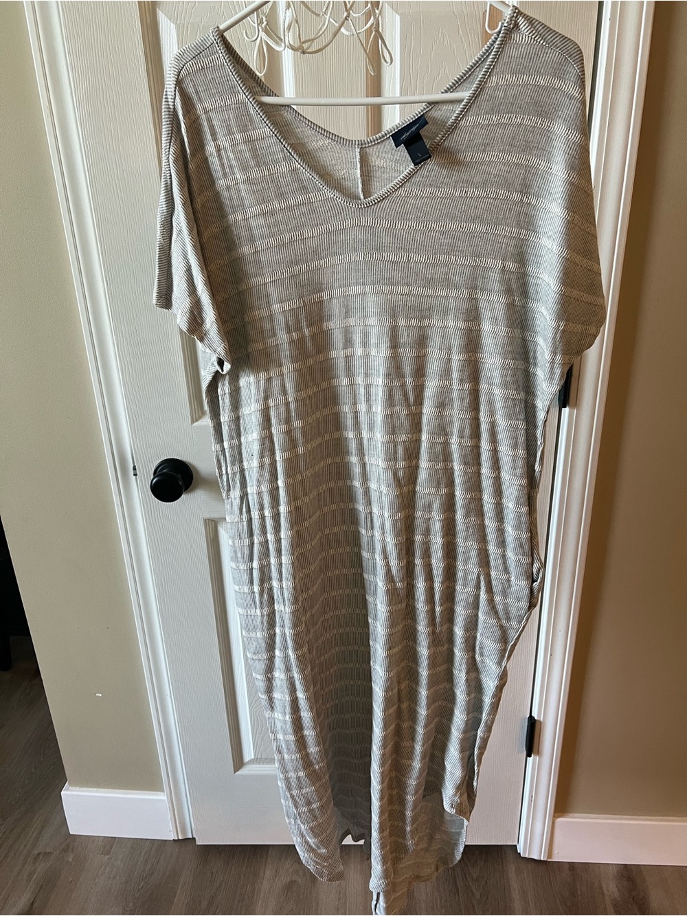 Daytrip Taupe & Cream Striped V-Neck Tunic Dress